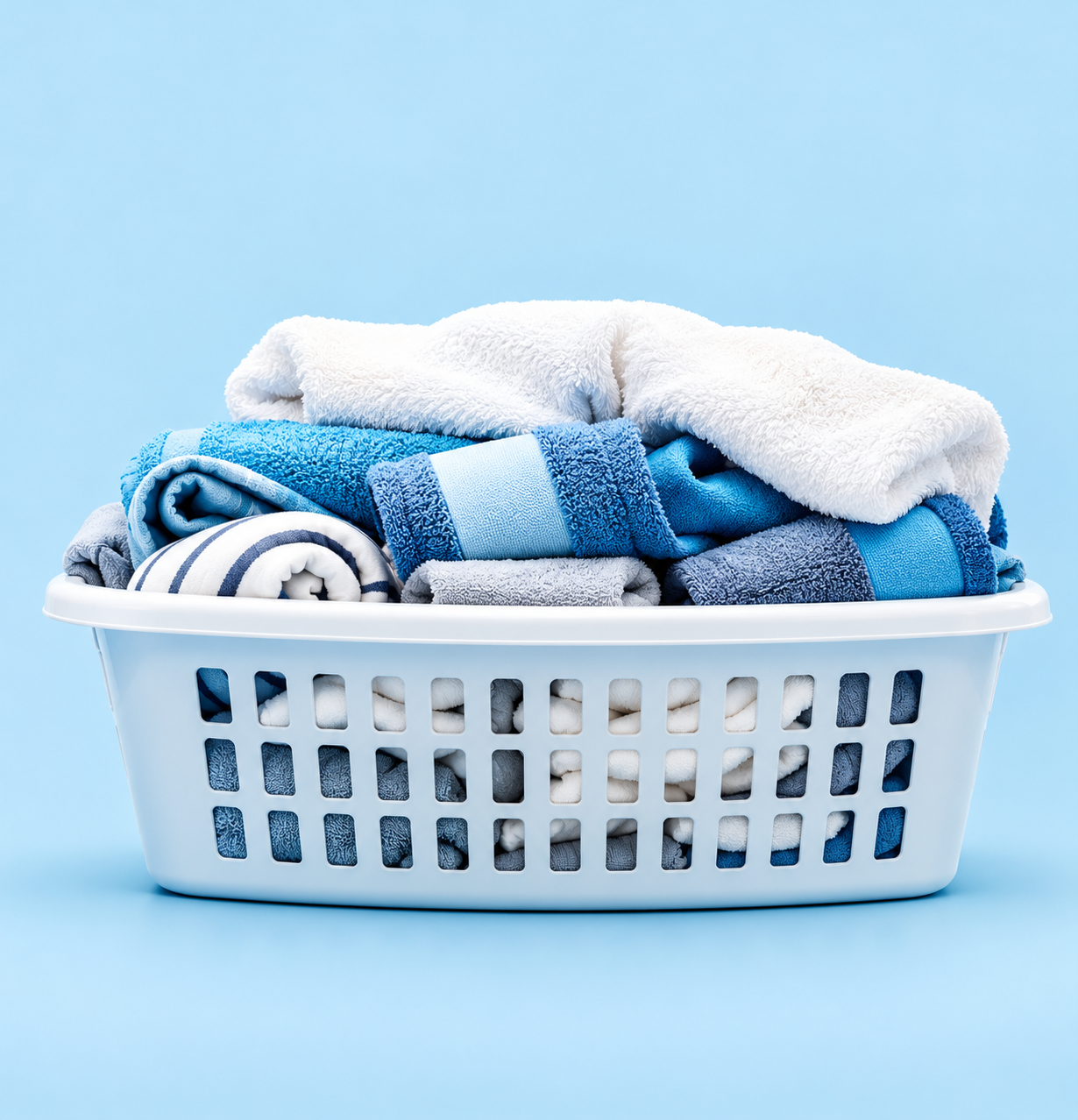 Laundry basket filled with freshly cleaned towels